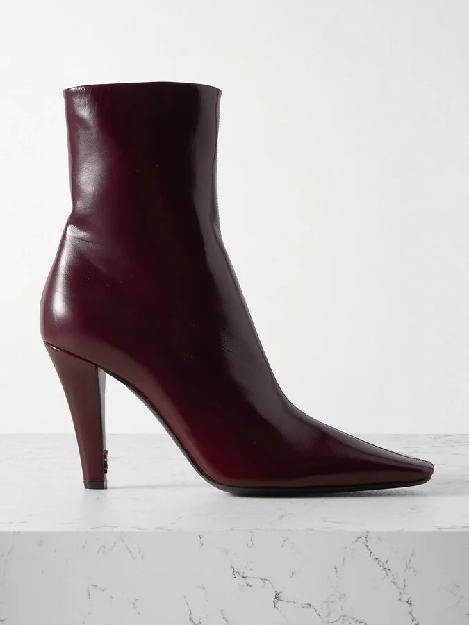 SAINT LAURENT - Jill Patent-leather Ankle Boots - Burgundy