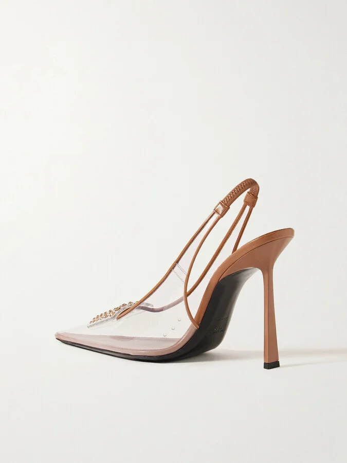 SAINT LAURENT - Jive Leather-trimmed Crystal-embellished Pvc Slingback Pumps - Neutrals - Image 3
