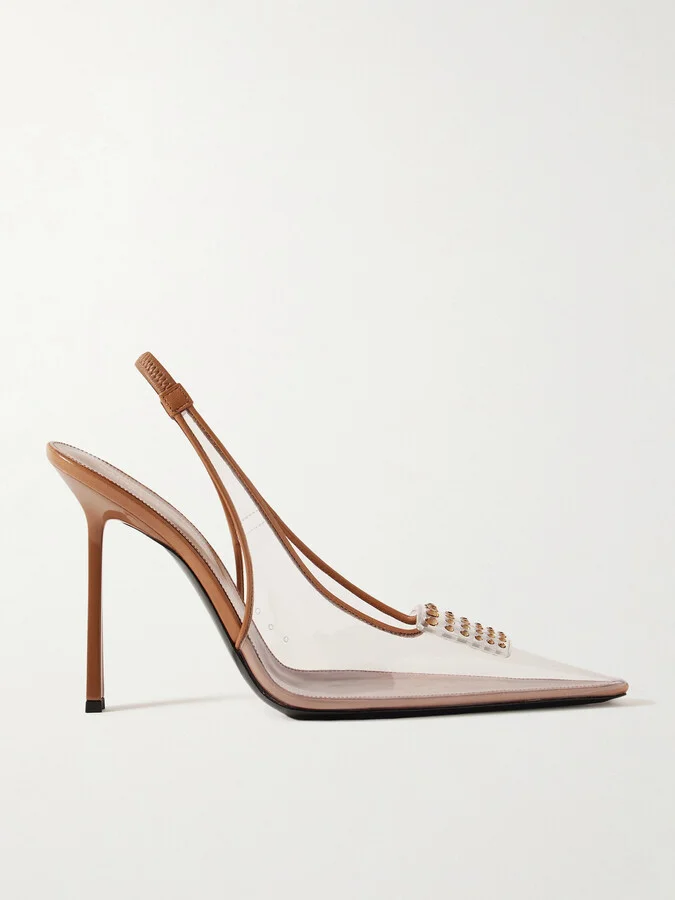 SAINT LAURENT - Jive Leather-trimmed Crystal-embellished Pvc Slingback Pumps - Neutrals