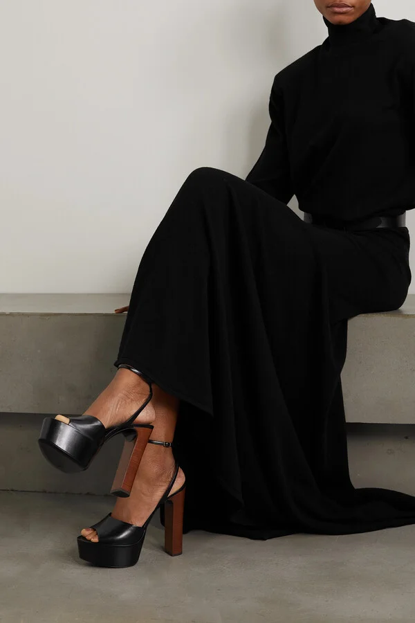 SAINT LAURENT - Jodie Glossed-leather Platform Sandals - Black - Image 2