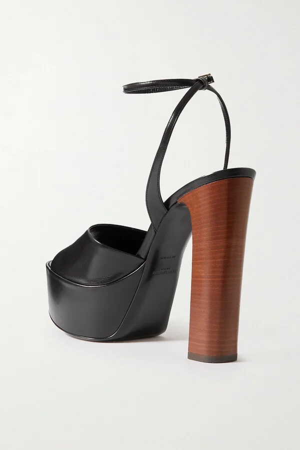 SAINT LAURENT - Jodie Glossed-leather Platform Sandals - Black - Image 3
