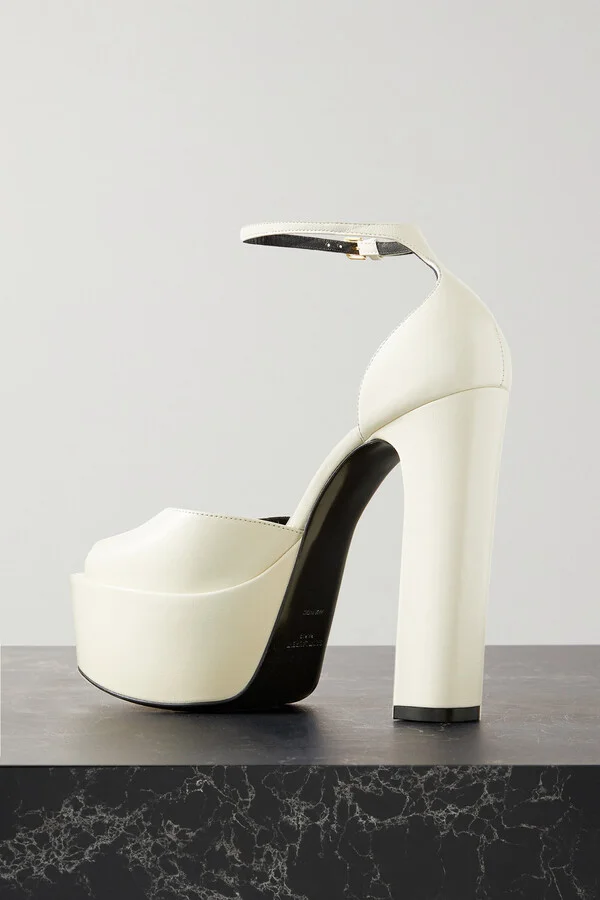 SAINT LAURENT - Jodie Leather Platform Sandals - Ecru - Image 3