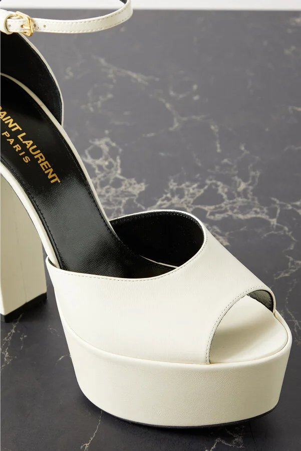 SAINT LAURENT - Jodie Leather Platform Sandals - Ecru - Image 4