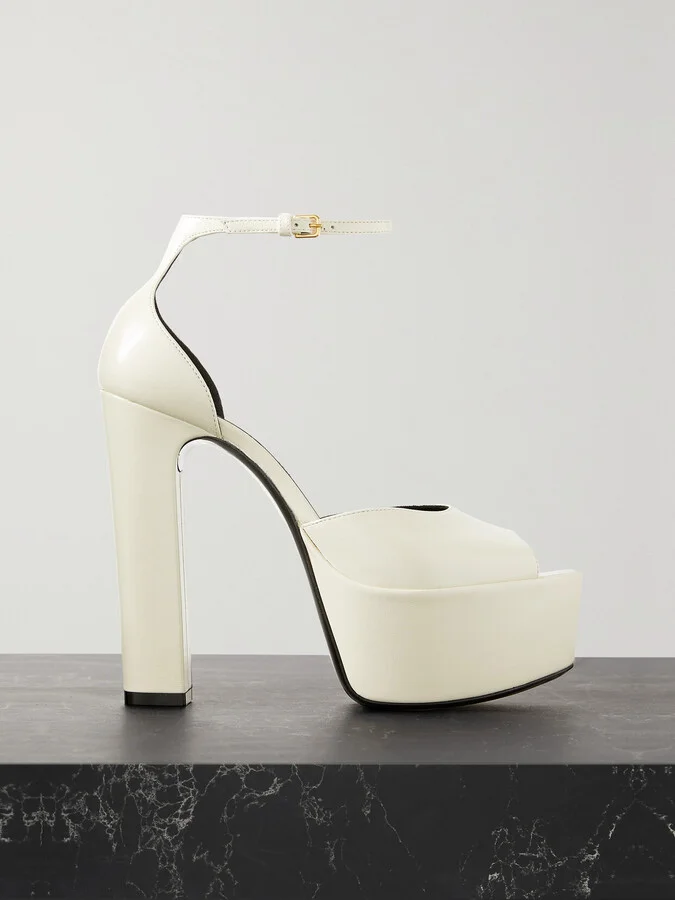 SAINT LAURENT - Jodie Leather Platform Sandals - Ecru