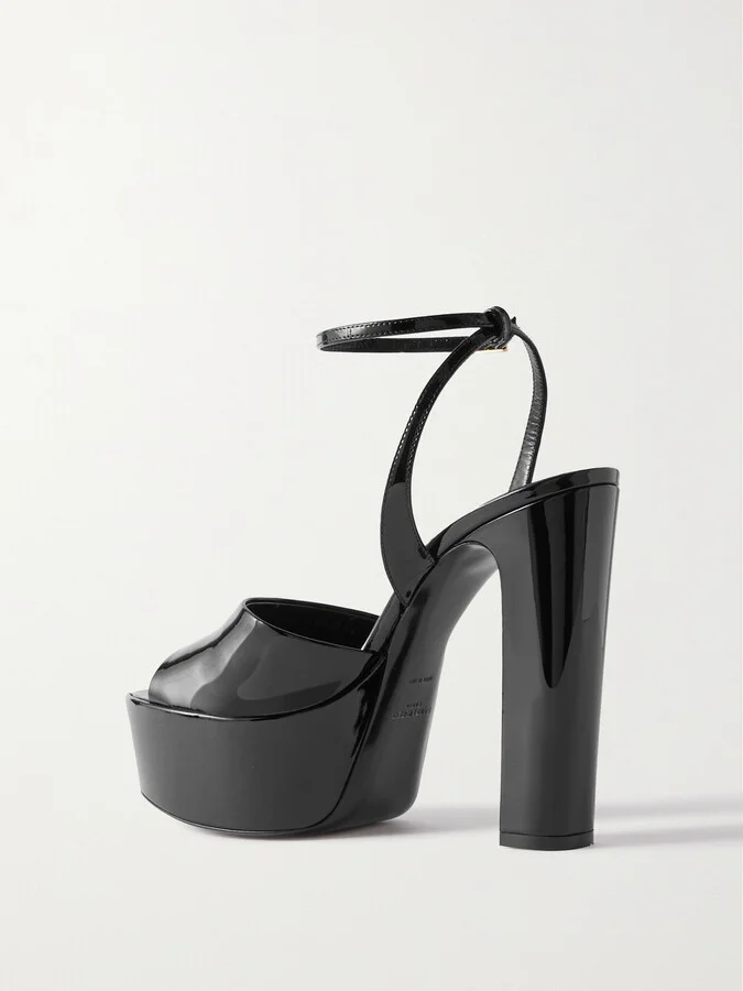 SAINT LAURENT - Jodie Patent-leather Platform Sandals - Black - Image 3