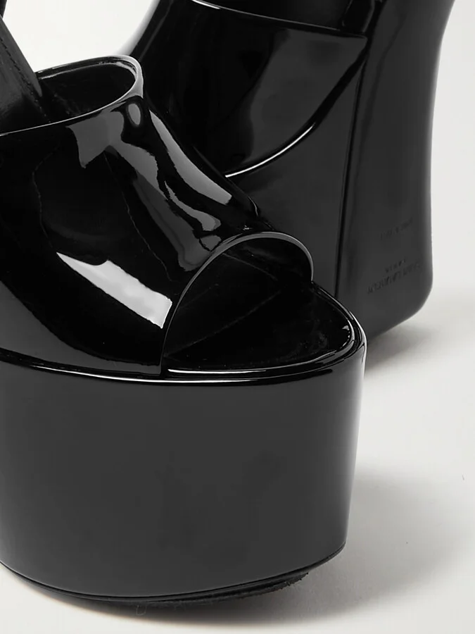 SAINT LAURENT - Jodie Patent-leather Platform Sandals - Black - Image 4