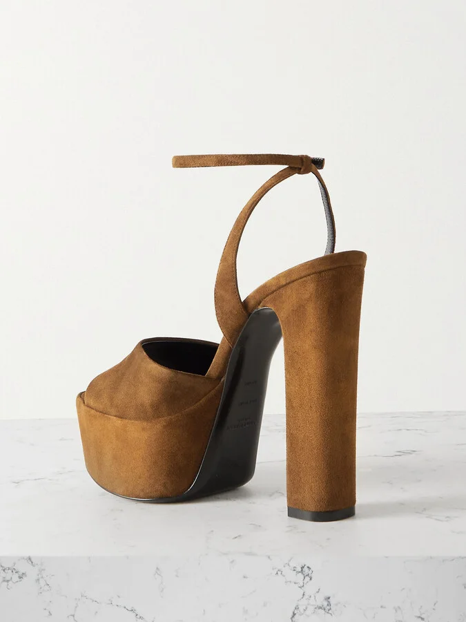 SAINT LAURENT - Jodie Suede Sandals - Brown - Image 3