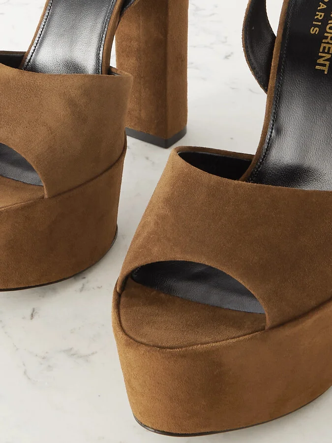 SAINT LAURENT - Jodie Suede Sandals - Brown - Image 4