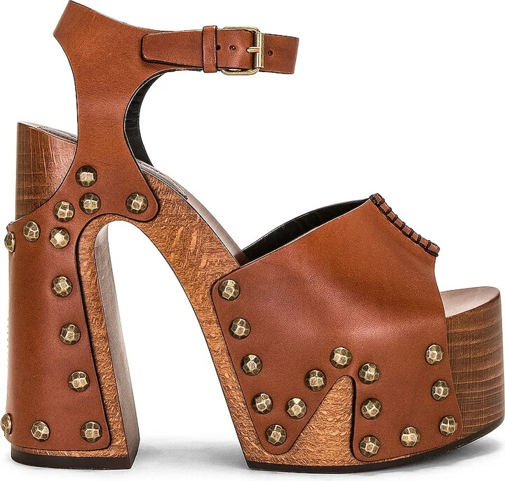 Saint Laurent Jota Platform Clog Sandal in Brown