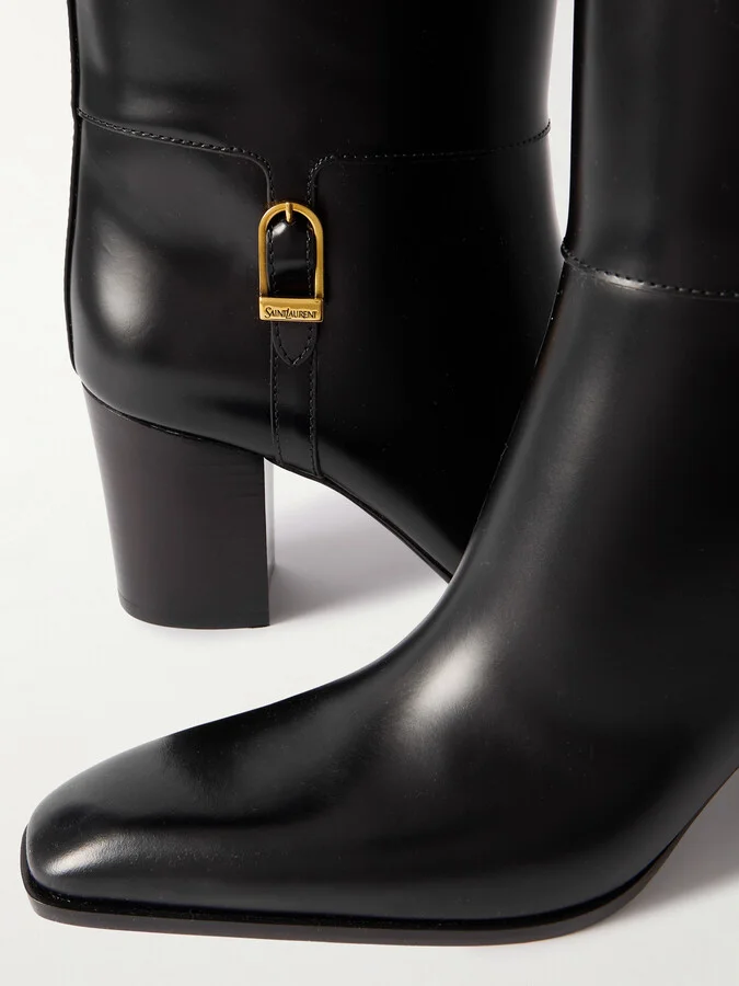 SAINT LAURENT - Julia Buckle-embellished Leather Knee Boots - Black - Image 4