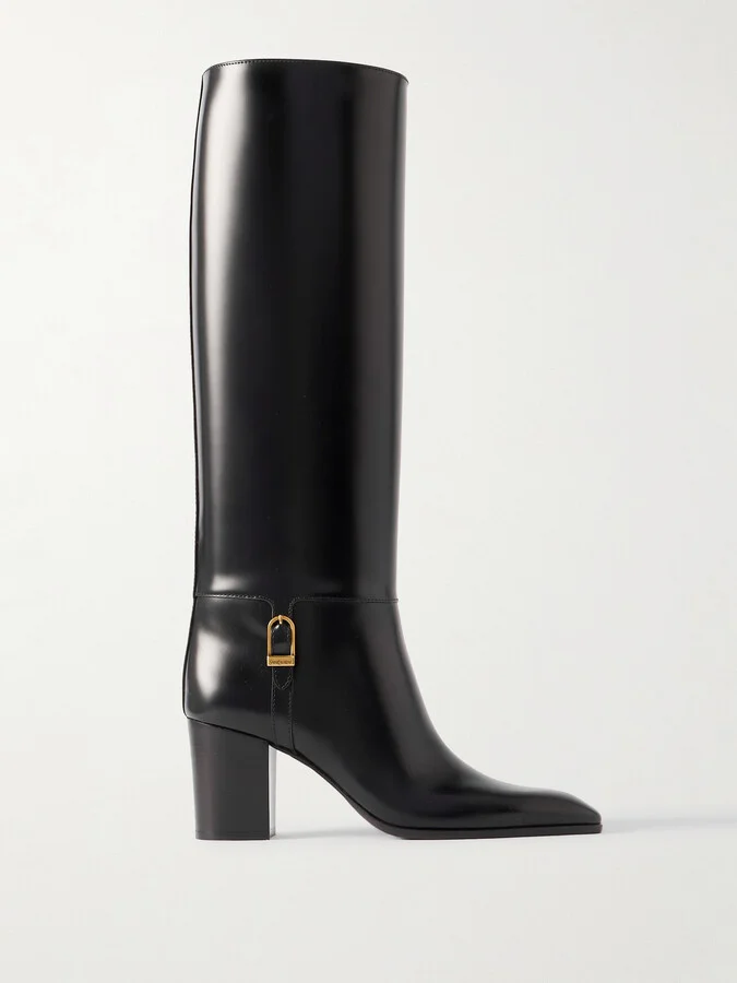 SAINT LAURENT - Julia Buckle-embellished Leather Knee Boots - Black