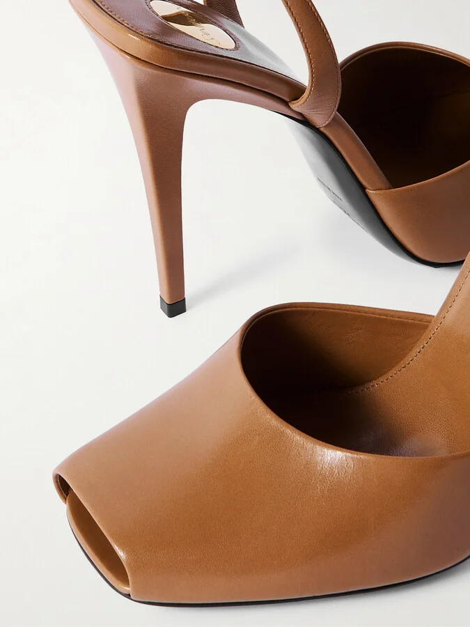 SAINT LAURENT - La Scandale Leather Sandals - Brown - Image 4