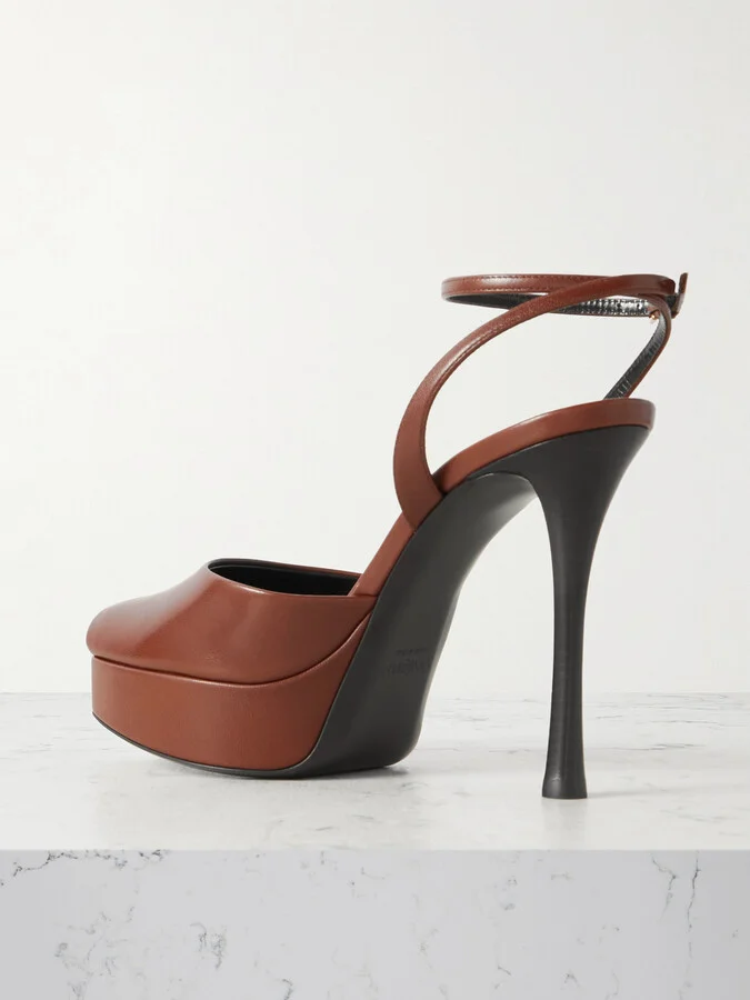 SAINT LAURENT - La Scandale Leather Sandals - Brown - Image 3