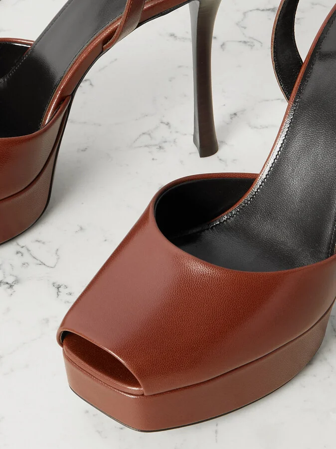 SAINT LAURENT - La Scandale Leather Sandals - Brown - Image 4