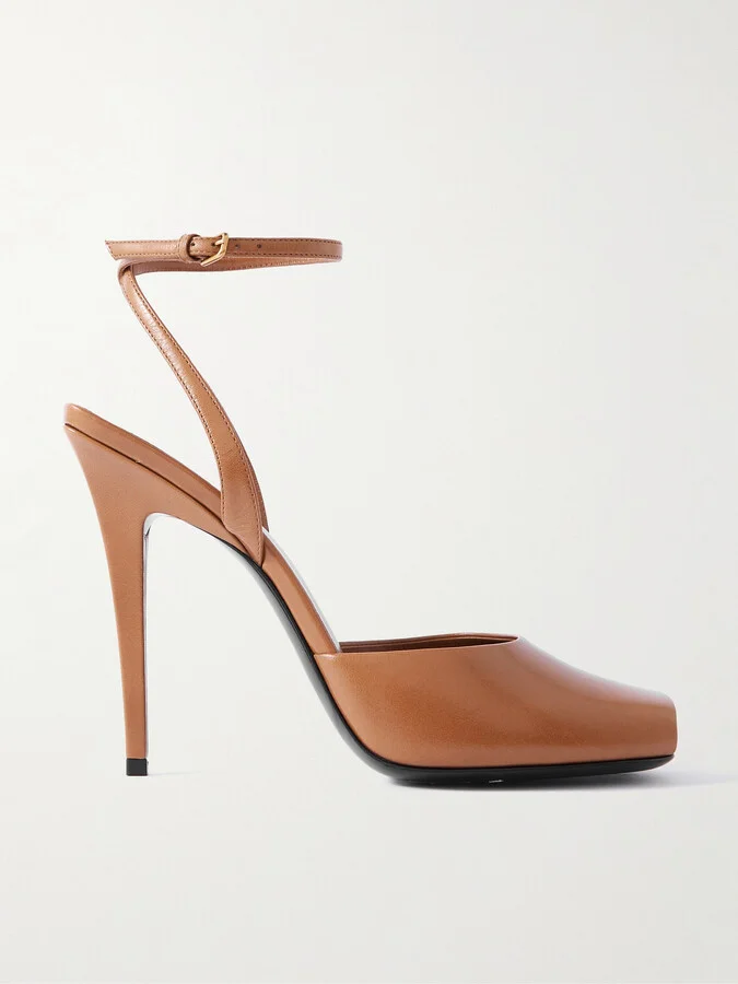SAINT LAURENT - La Scandale Leather Sandals - Brown