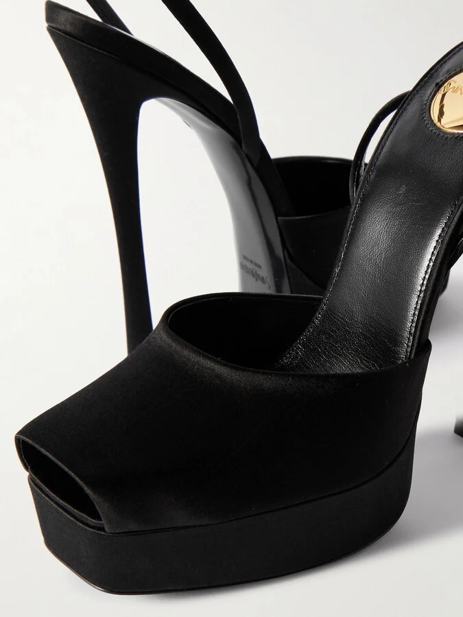 SAINT LAURENT - La Scandale Leather-trimmed Satin Mules - Black - Image 4