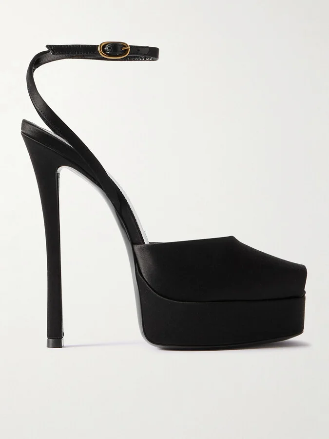 SAINT LAURENT - La Scandale Leather-trimmed Satin Mules - Black