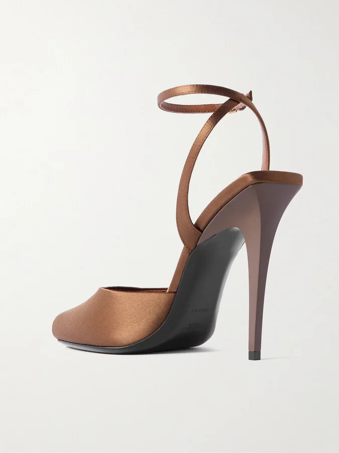 SAINT LAURENT - La Scandale Leather-trimmed Satin Sandals - Brown - Image 3