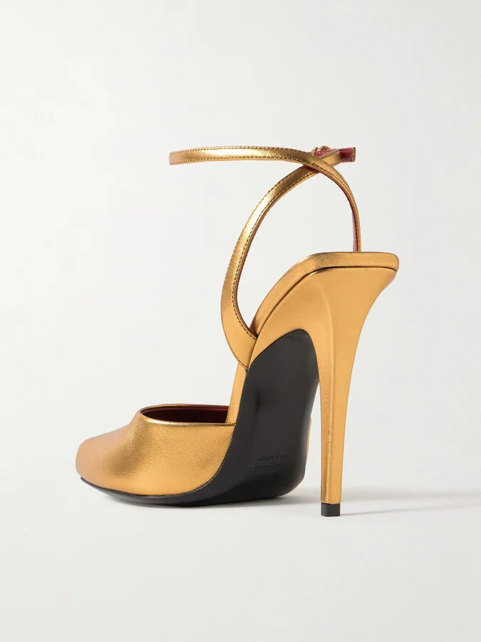 SAINT LAURENT - La Scandale Metallic Leather Sandals - Gold - Image 3