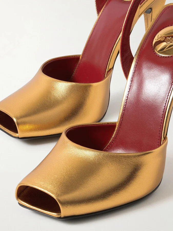 SAINT LAURENT - La Scandale Metallic Leather Sandals - Gold - Image 4