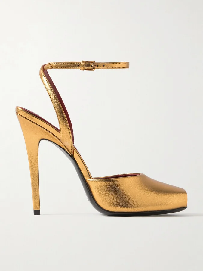 SAINT LAURENT - La Scandale Metallic Leather Sandals - Gold
