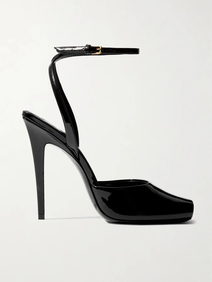 SAINT LAURENT - La Scandale Patent-leather Mules - Black