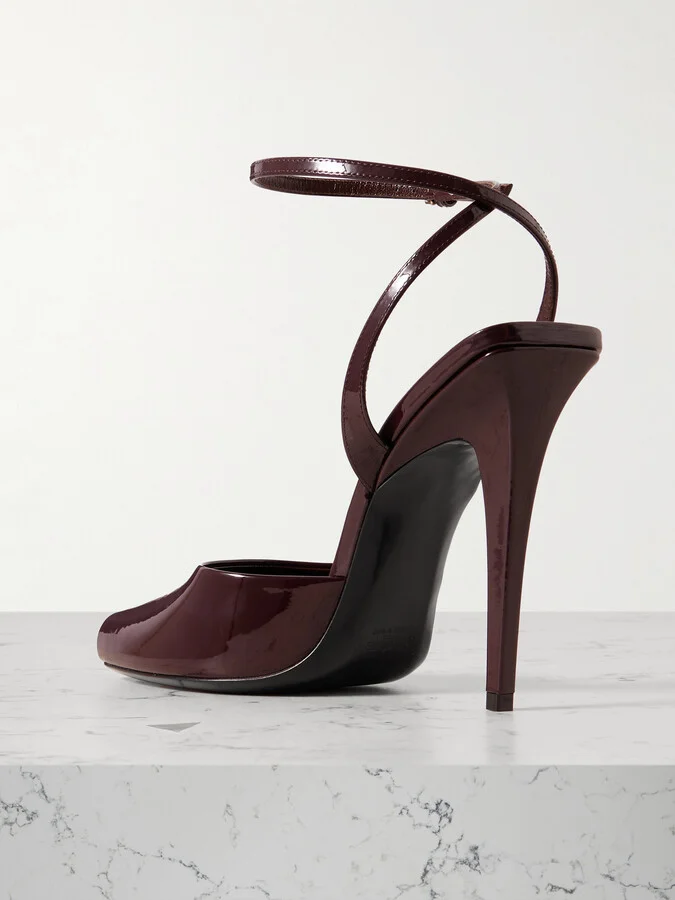 SAINT LAURENT - La Scandale Patent-leather Mules - Brown - Image 3