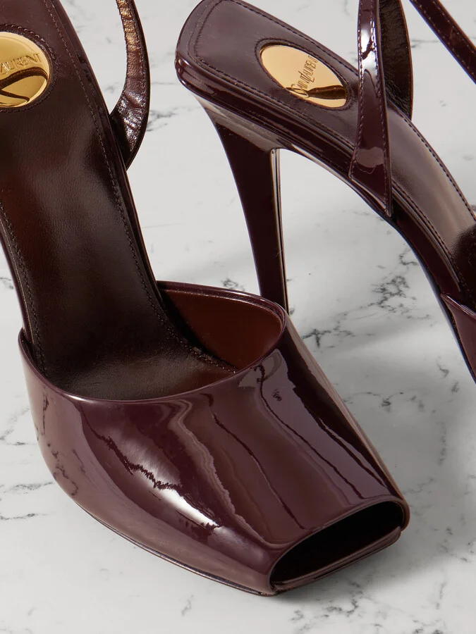 SAINT LAURENT - La Scandale Patent-leather Mules - Brown - Image 4