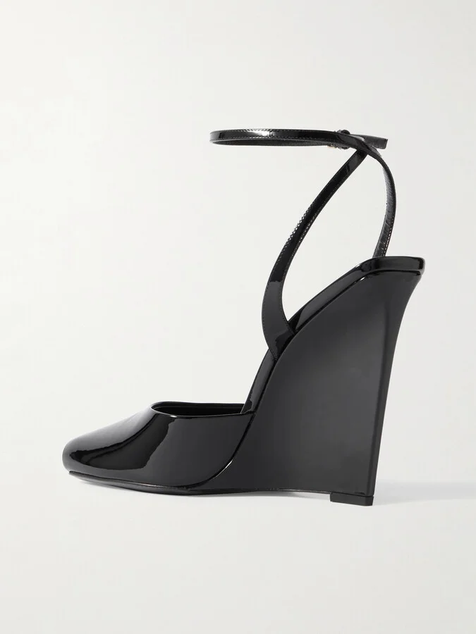 SAINT LAURENT - La Scandale Patent-leather Wedge Sandals - Black - Image 3