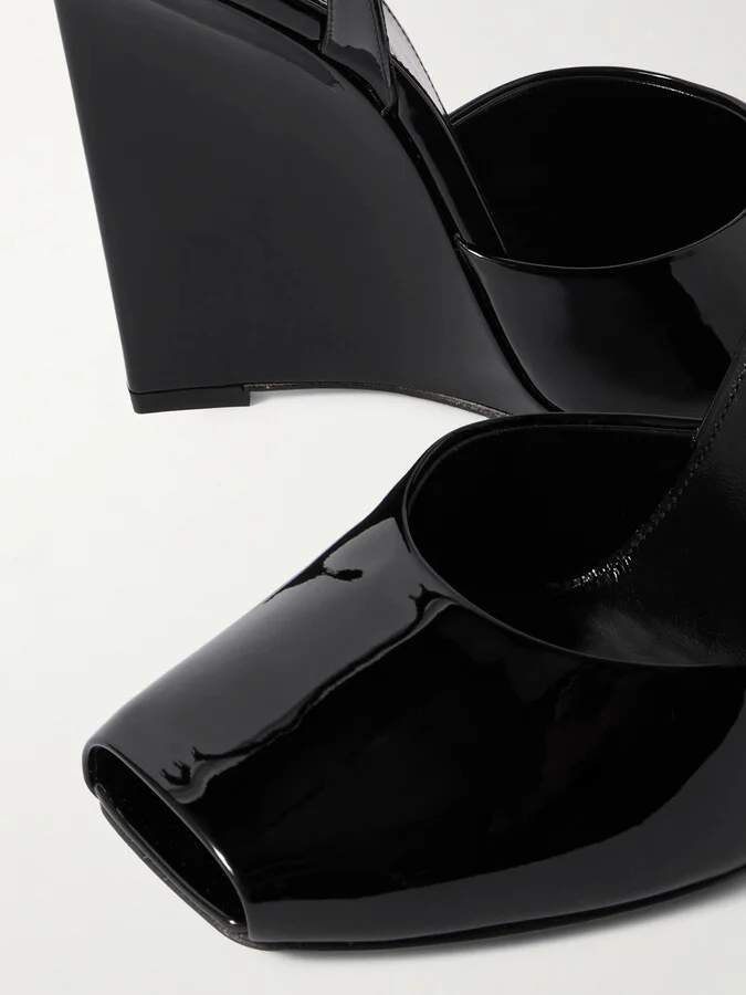 SAINT LAURENT - La Scandale Patent-leather Wedge Sandals - Black - Image 4