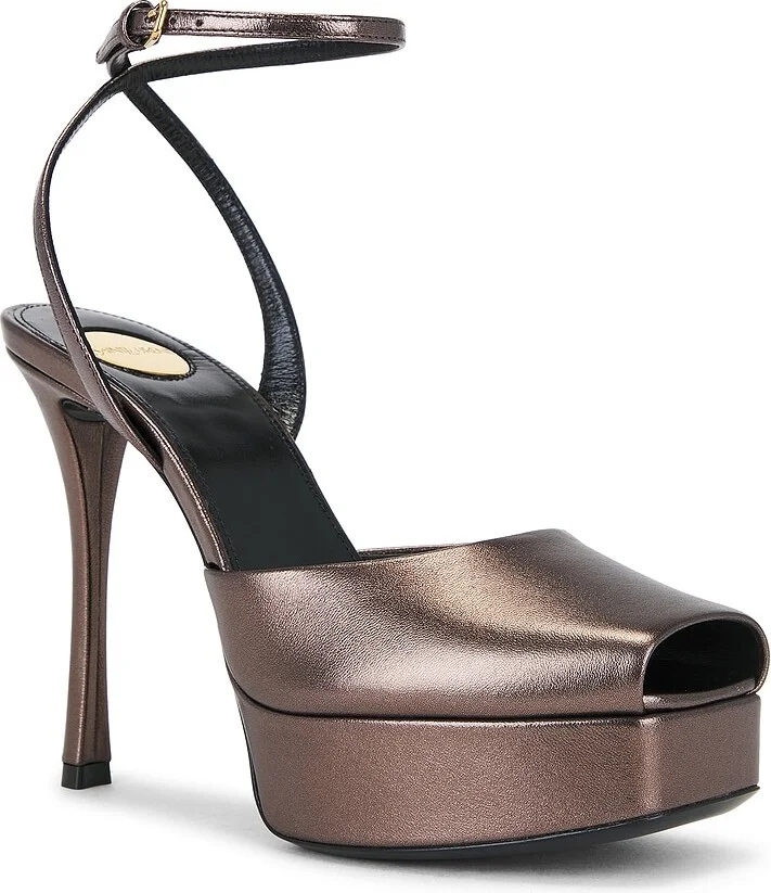 Saint Laurent La Scandale Platform Sandal in Metallic Bronze - Image 2