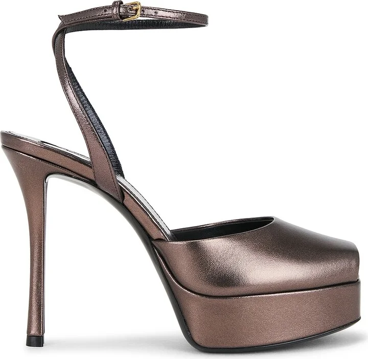 Saint Laurent La Scandale Platform Sandal in Metallic Bronze