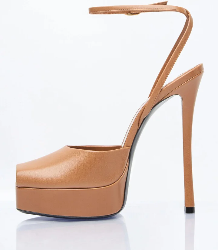 Saint Laurent La Scandale Platform Sandals - Woman Heels Brown Eu - 38 - Image 4