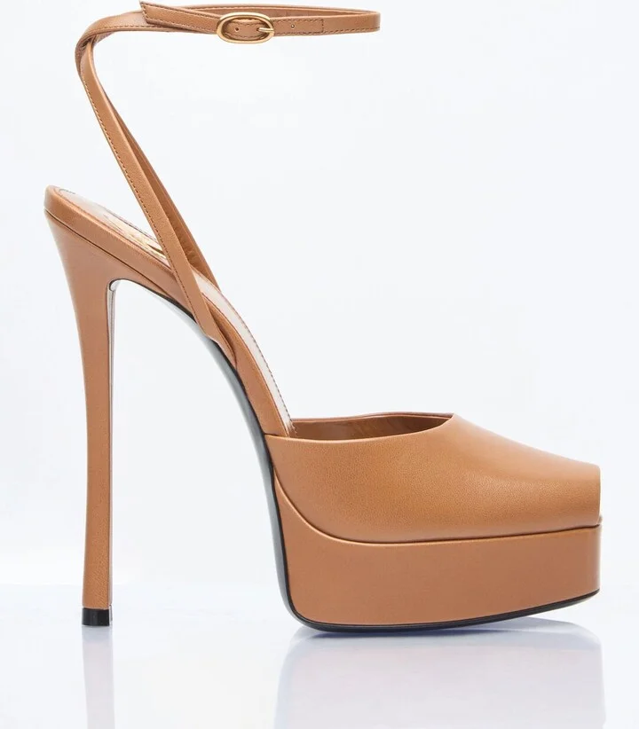 Saint Laurent La Scandale Platform Sandals - Woman Heels Brown Eu - 38