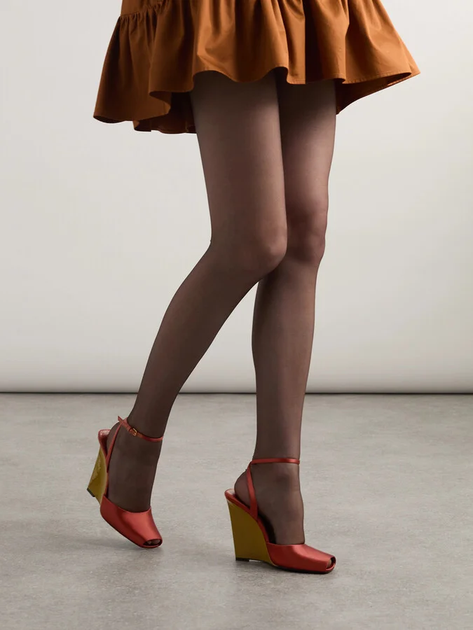 SAINT LAURENT - La Scandale Satin Wedge Sandals - Red - Image 2