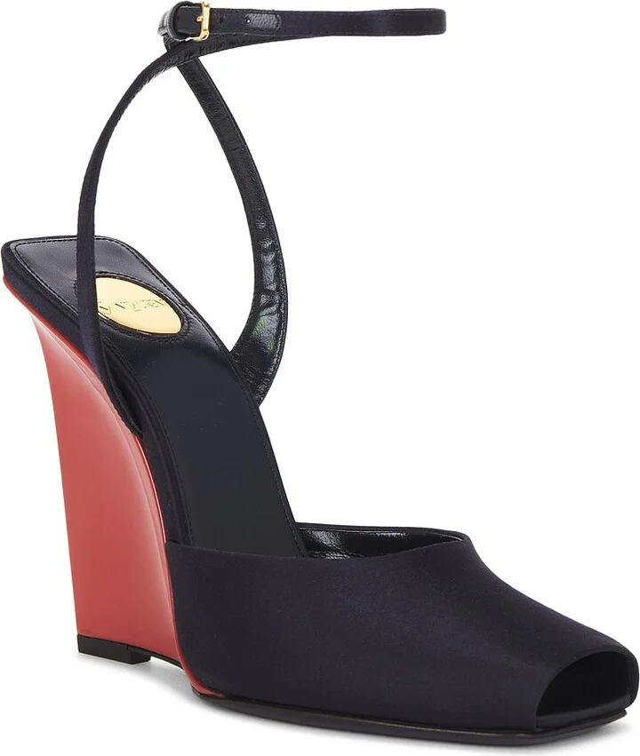 Saint Laurent La Scandale Wedge Sandal in Navy - Image 2