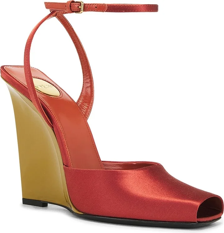 Saint Laurent La Scandale Wedge Sandal in Rust - Image 2