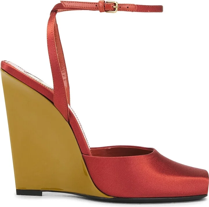 Saint Laurent La Scandale Wedge Sandal in Rust