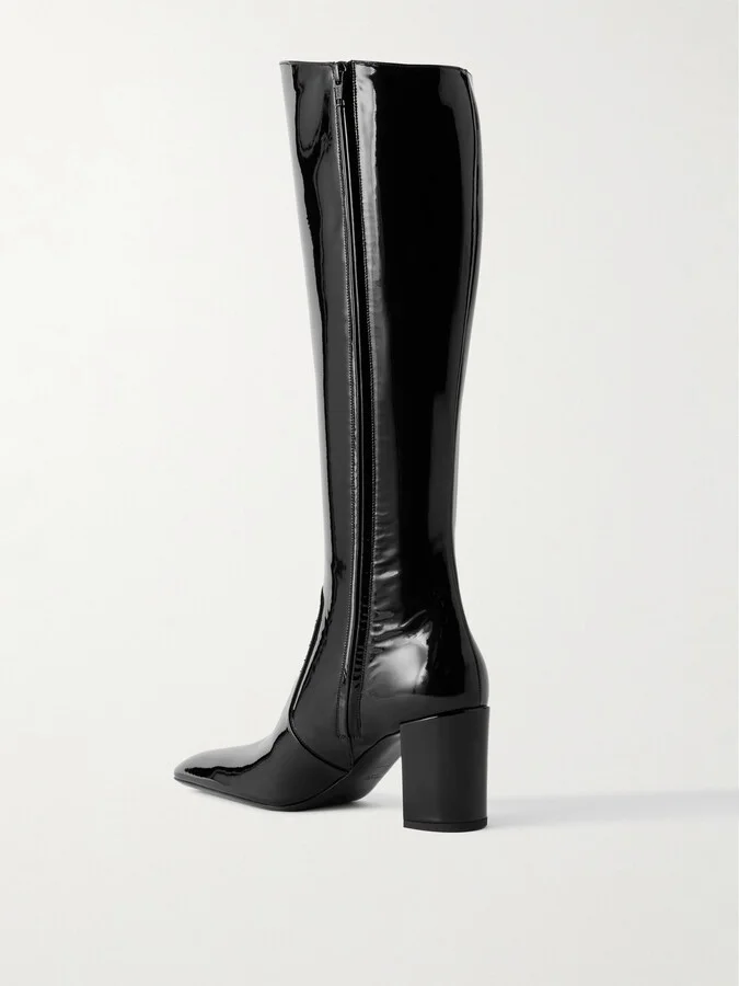 SAINT LAURENT - Lauren Patent-leather Boots - Black - Image 3