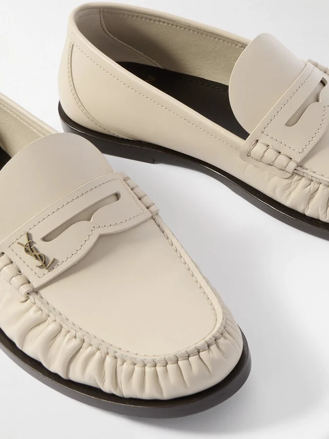 SAINT LAURENT - Laurent Glossed-leather Loafers - Cream - Image 4