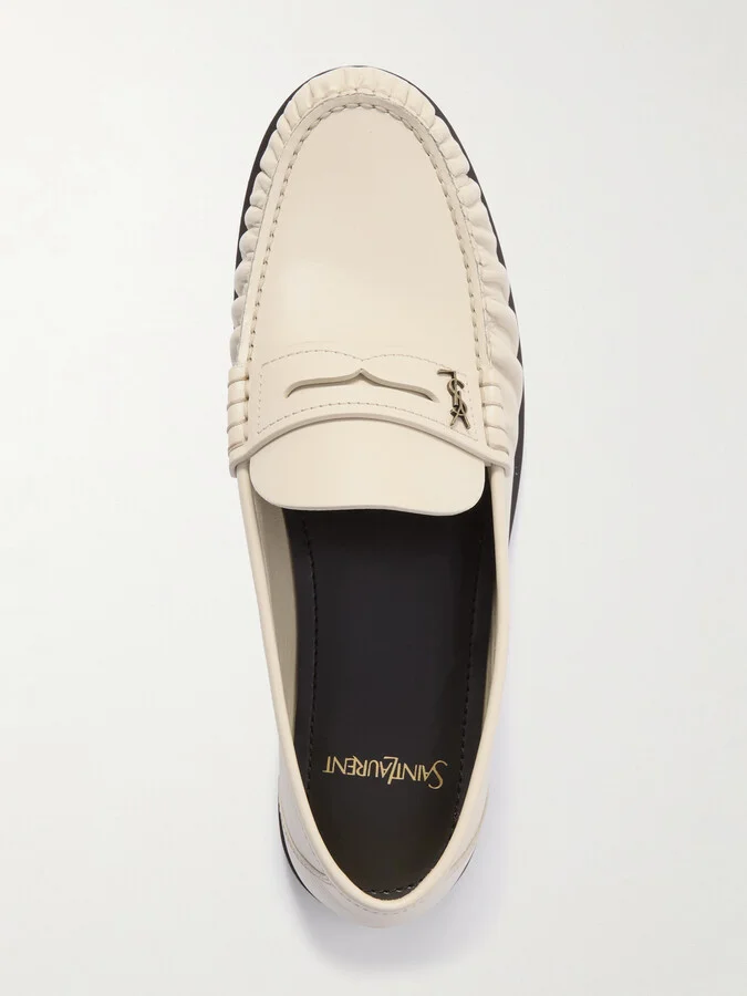 SAINT LAURENT - Laurent Glossed-leather Loafers - Cream - Image 5