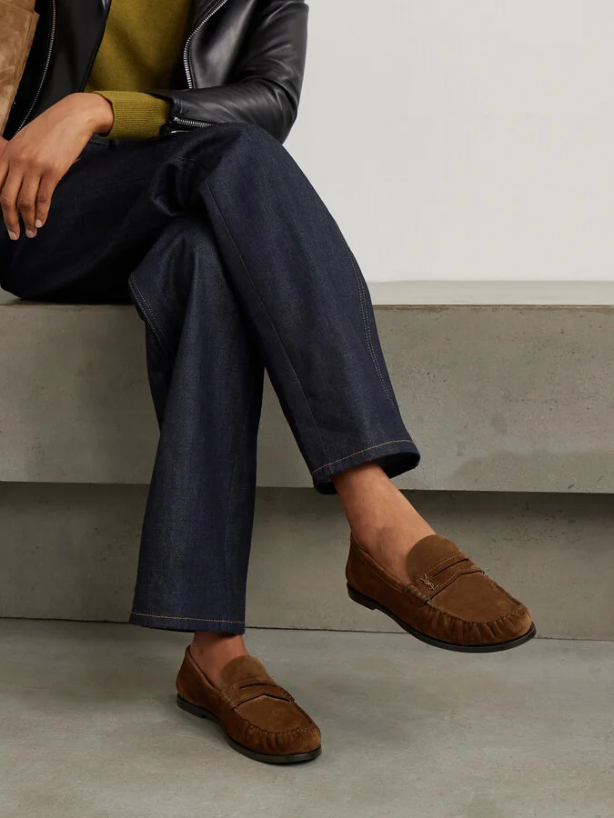 SAINT LAURENT - Laurent Logo-embellished Suede Penny Loafers - Brown - Image 2