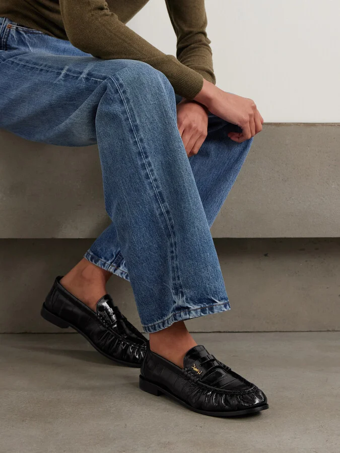 SAINT LAURENT - Le Loafer Crinkled-leather Loafers - Black - Image 2