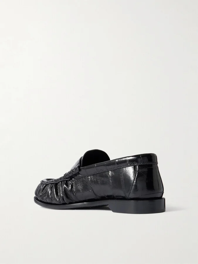 SAINT LAURENT - Le Loafer Crinkled-leather Loafers - Black - Image 3