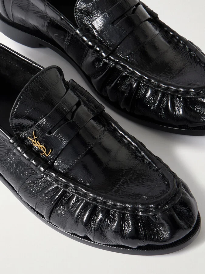 SAINT LAURENT - Le Loafer Crinkled-leather Loafers - Black - Image 4