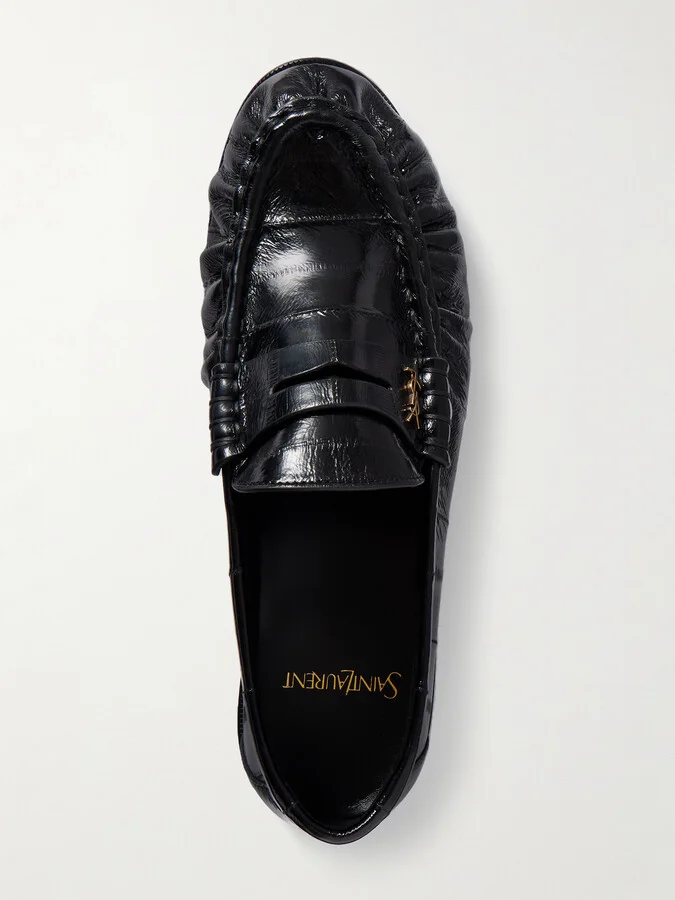 SAINT LAURENT - Le Loafer Crinkled-leather Loafers - Black - Image 5