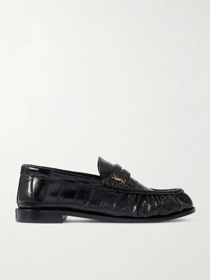 SAINT LAURENT - Le Loafer Crinkled-leather Loafers - Black