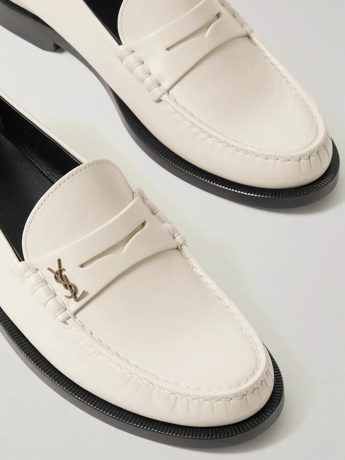 SAINT LAURENT - Le Loafer Logo-appliquéd Leather Loafers - Off-white - Image 4