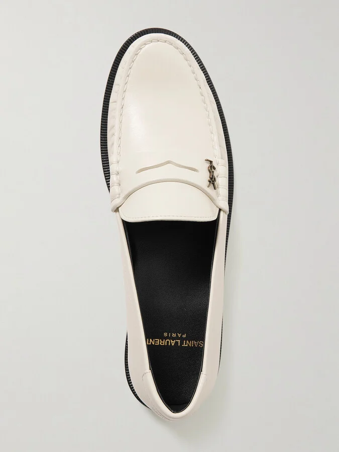 SAINT LAURENT - Le Loafer Logo-appliquéd Leather Loafers - Off-white - Image 5