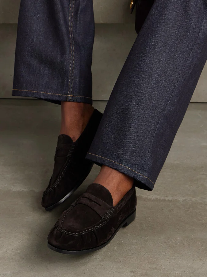 SAINT LAURENT - Le Loafer Logo-embellished Suede Loafers - Brown - Image 2